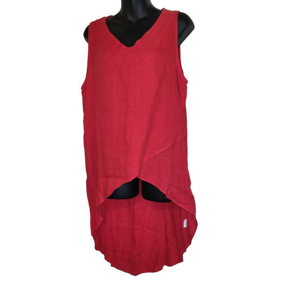 Pure Match Red Linen Top Sz L Lagenlook Boutique USA High Low NWT Sleeveless - Picture 2 of 14